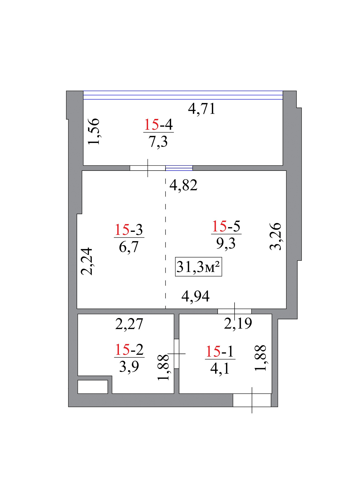 Планування Smart-квартира площею 31.3м2, AB-07-02/00014.