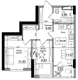 Planning 2-rm flats area 49.08m2, AB-14-05/00015.