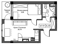 Планування 1-к квартира площею 34.39м2, UM-002-04/0026.