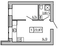 Планування 1-к квартира площею 23.87м2, KS-01D-03/0004.