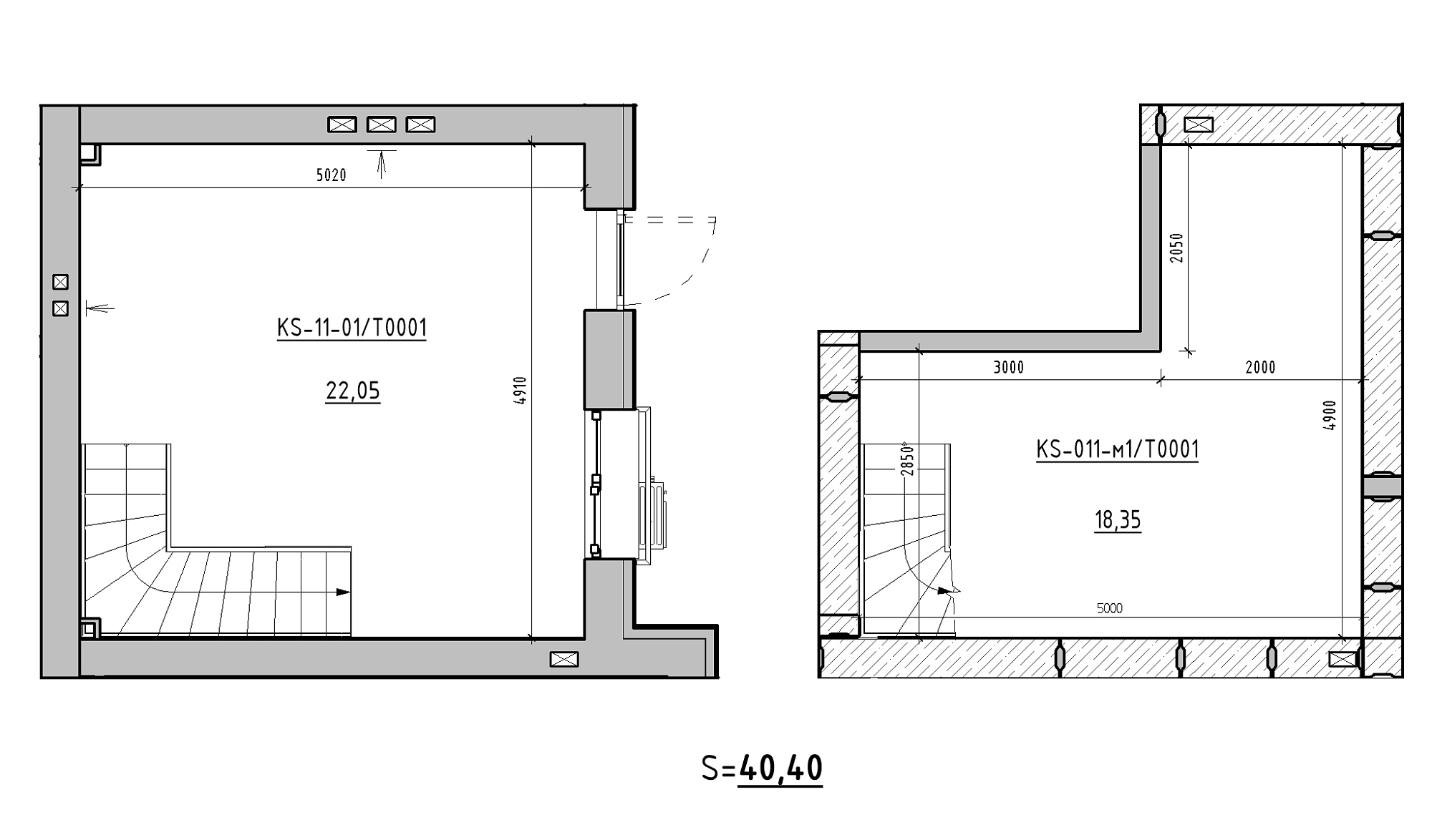 Planning Commercial premises area 40.4m2, KS-011-01/Т001.