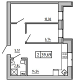 Планування 2-к квартира площею 40.49м2, KS-007-04/0006.