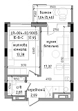 Planning 1-rm flats area 37.95m2, LR-004-02/0005.