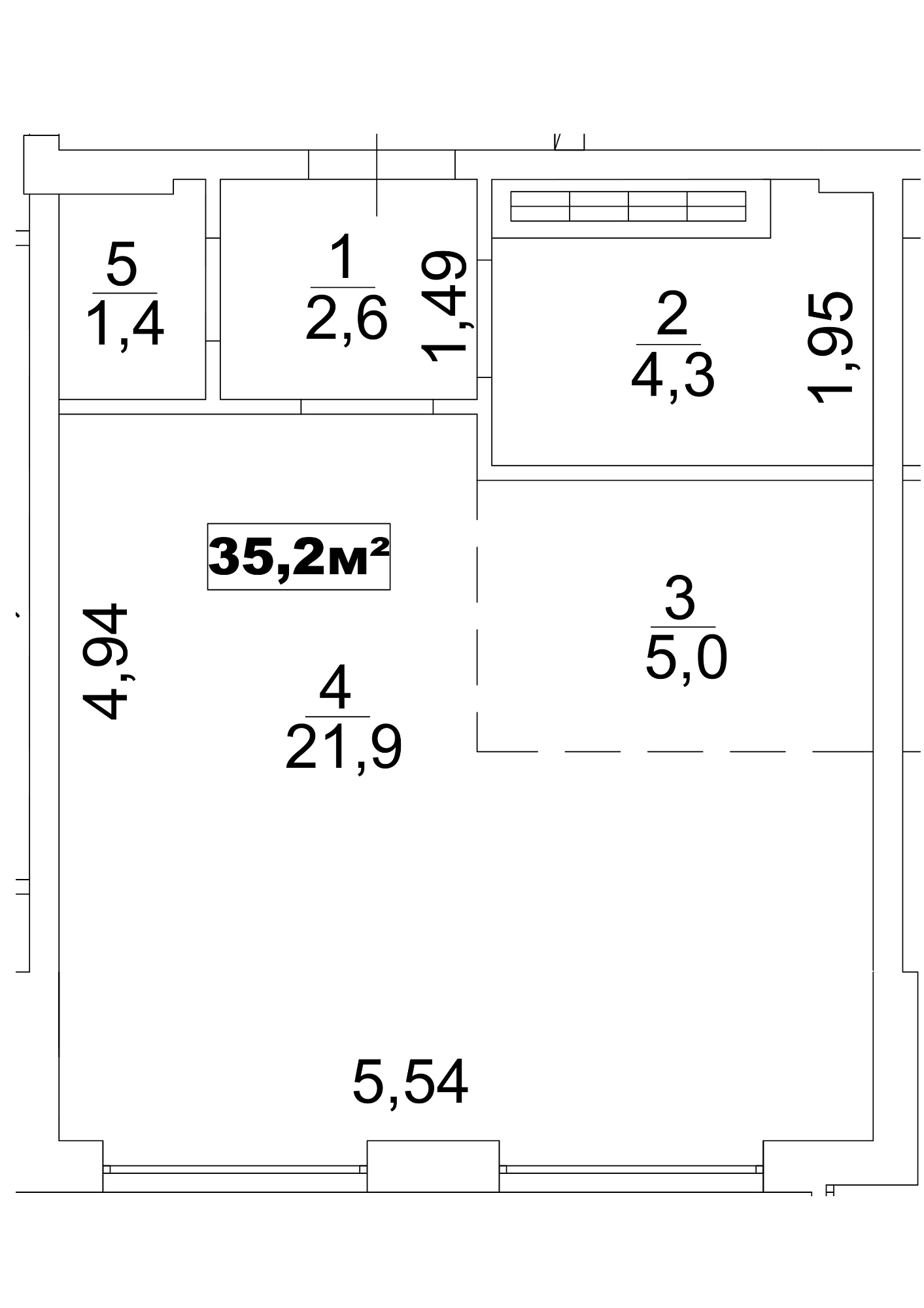Планування Smart-квартира площею 35.2м2, AB-13-06/00044.