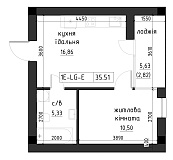 Планировка 1-к квартира площей 41.95м2, LR-002-02/0004.