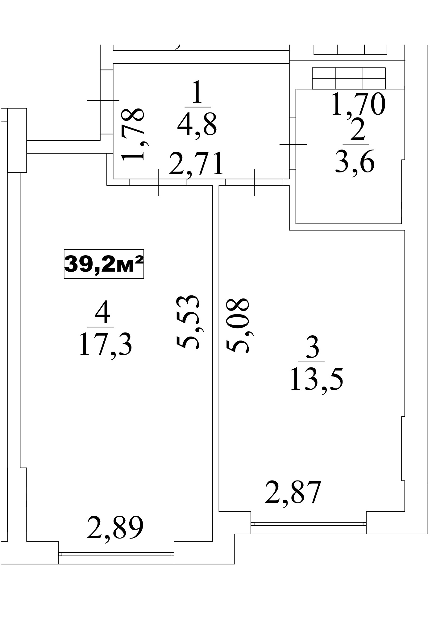 Планировка 1-к квартира площей 39.2м2, AB-10-08/0070в.