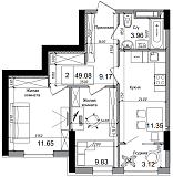 Планування 2-к квартира площею 49.08м2, AB-04-11/00015.