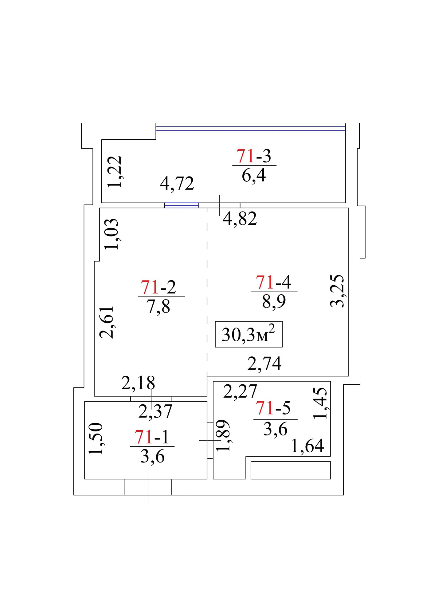 Планування Smart-квартира площею 30.3м2, AB-01-08/00067.