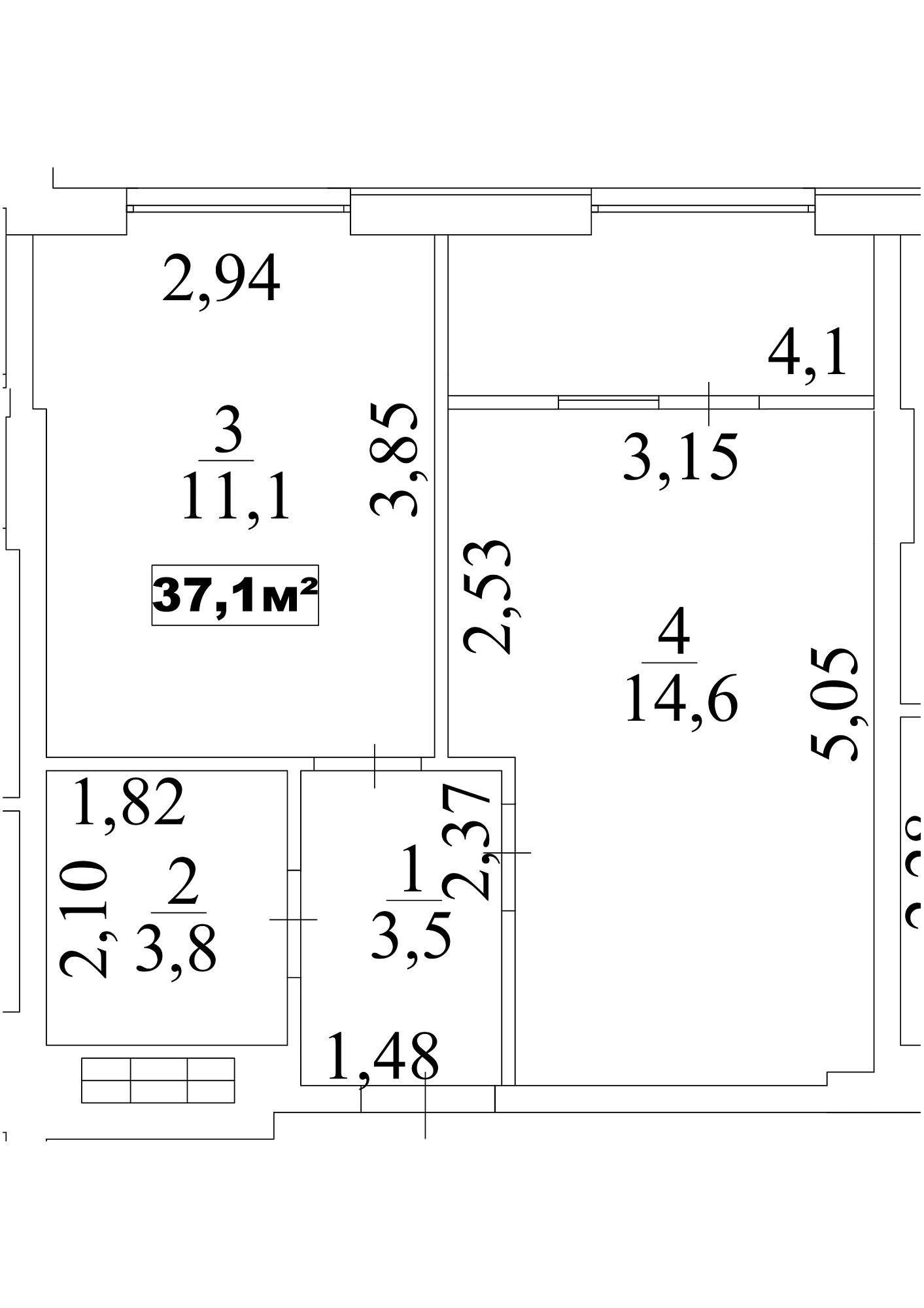 Планування 1-к квартира площею 37.1м2, AB-10-09/00078.
