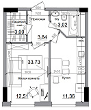 Планування Smart-квартира площею 33.67м2, AB-11-02/00003.
