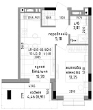 Планировка 1-к квартира площей 41.48м2, LR-005-03/0018.