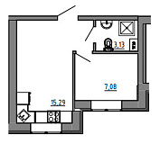 Планировка 1-к квартира площей 25.5м2, KS-01B-04/0011.