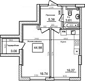 Планування 1-к квартира площею 43.9м2, AB-08-10/00014.