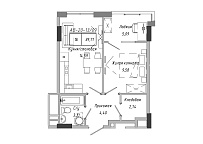 Планировка 1-к квартира площей 39.71м2, AB-20-13/00109.