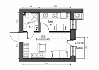 Planning 1-rm flats area 24.41m2, KS-011-02/0007.