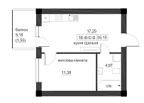Планировка 1-к квартира площей 35.15м2, LR-005-07/0004.