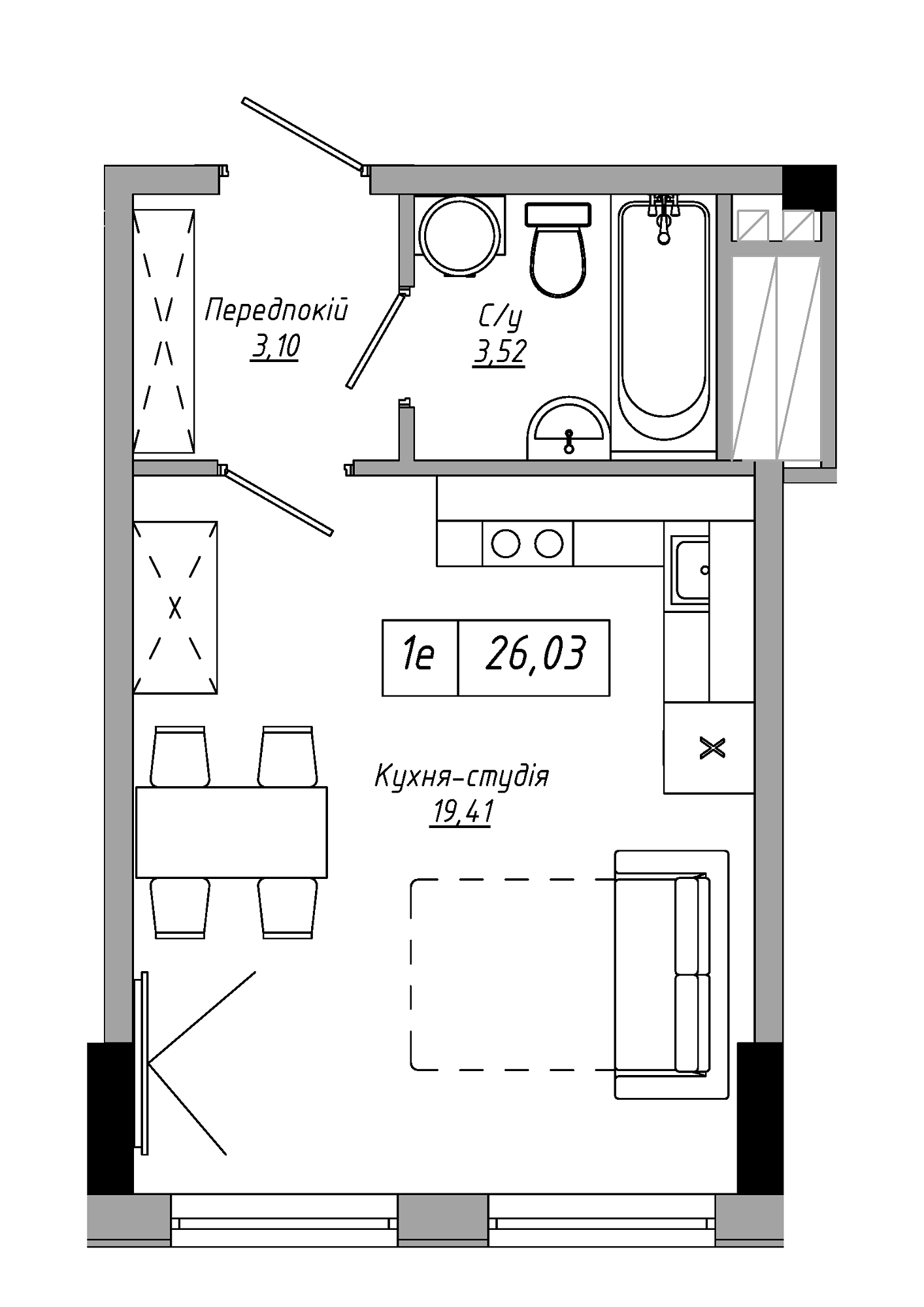 Планування Smart-квартира площею 26.03м2, 50b8164e-a243-11ed-bab4-00155d42e31d.