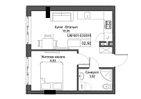 Планировка 1-к квартира площей 32.5м2, UM-001-03/0016.