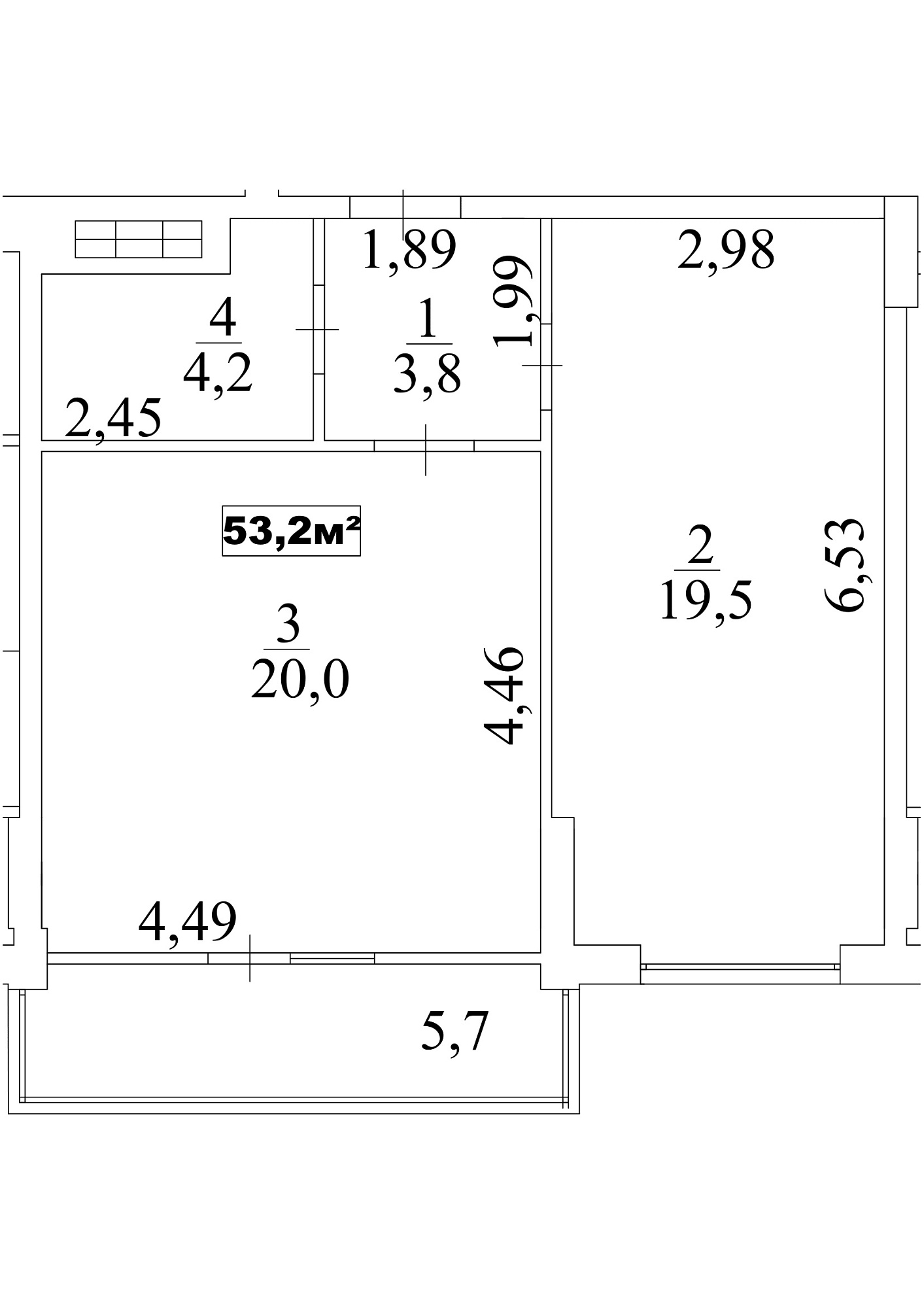 Планировка 1-к квартира площей 53.2м2, AB-10-09/00080.
