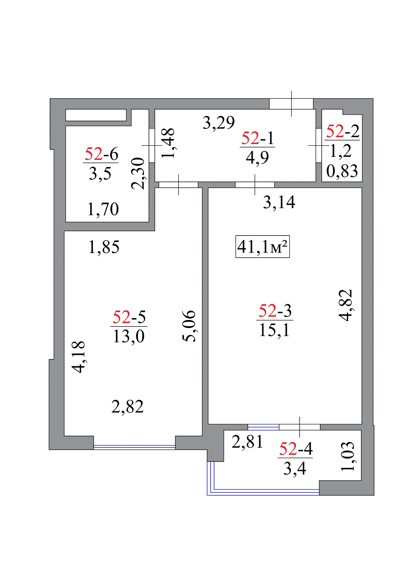 Планування 1-к квартира площею 41.1м2, AB-07-06/00047.