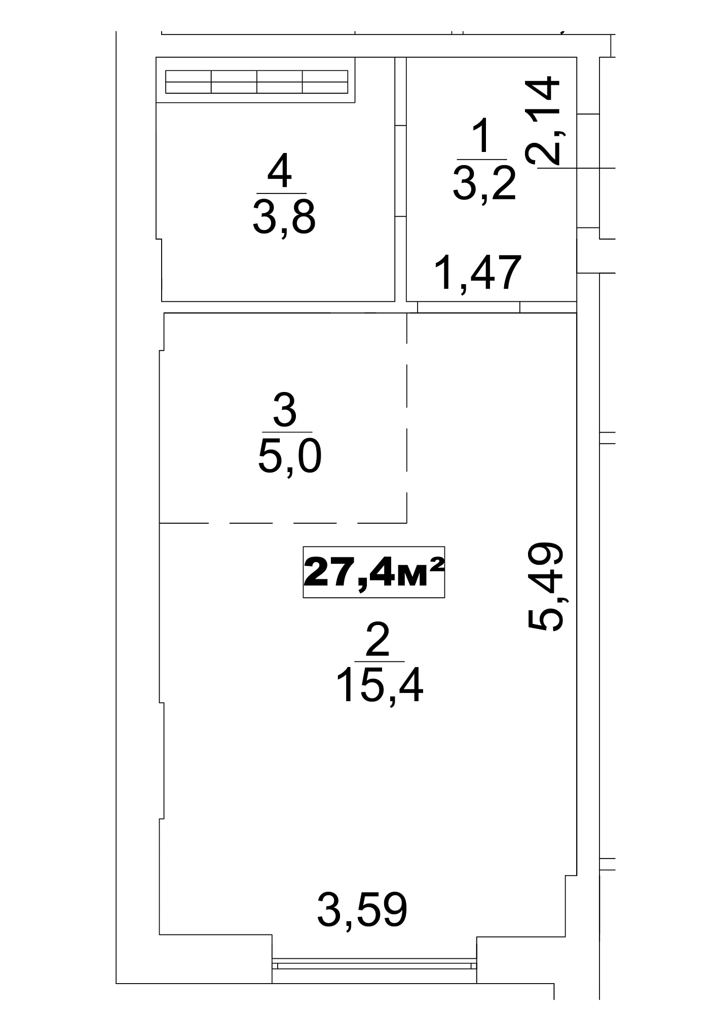 Планування Smart-квартира площею 27.4м2, AB-13-02/0009а.
