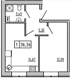Планування 1-к квартира площею 36.36м2, KS-01B-02/0013.