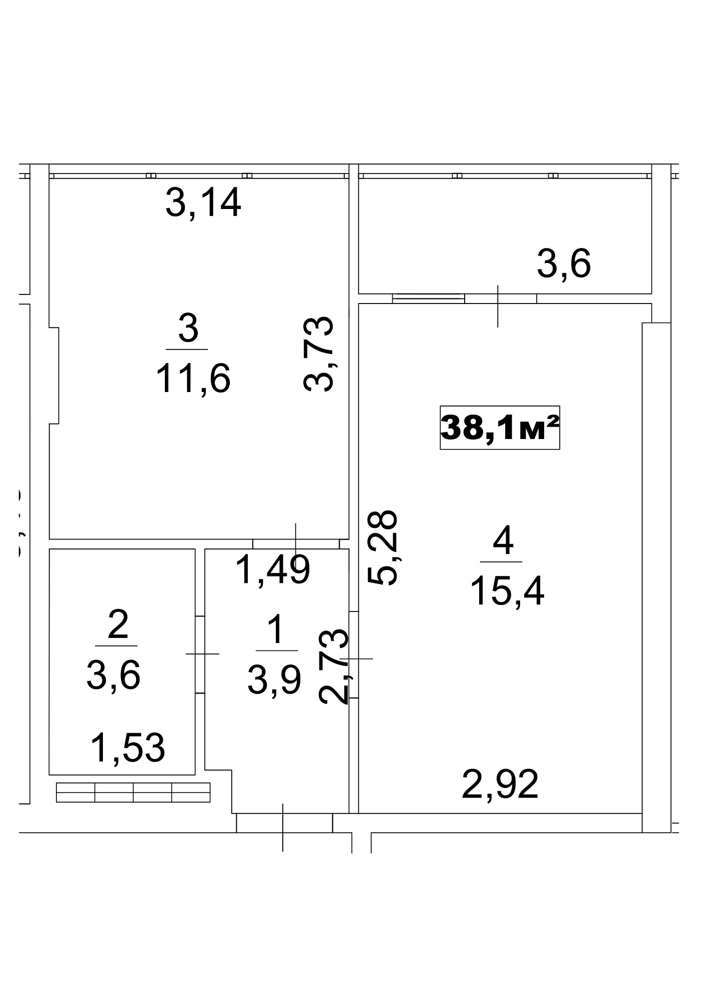 Planning 1-rm flats area 38.1m2, AB-13-03/0021а.