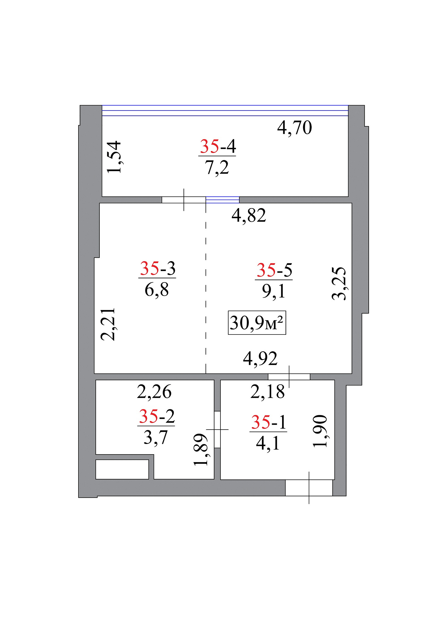 Планування Smart-квартира площею 30.9м2, AB-07-04/00032.