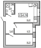 Планування 2-к квартира площею 40.43м2, KS-006-03/0010.