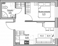 Планировка 1-к квартира площей 32.11м2, KS-024-01/0013.