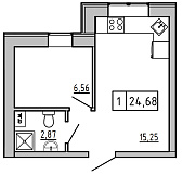 Планування 1-к квартира площею 24.7м2, KS-008-01/0001.