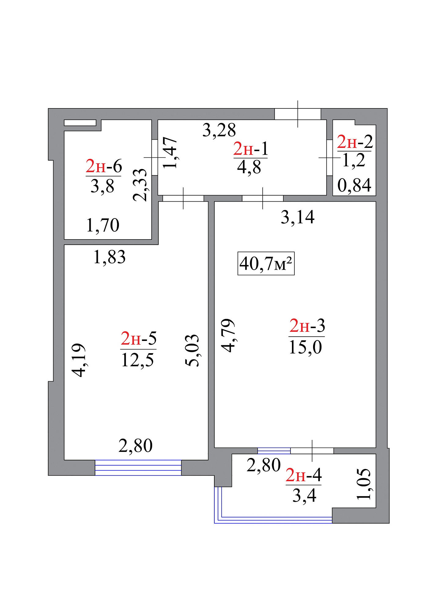 Планировка 1-к квартира площей 40.7м2, AB-07-01/00002.