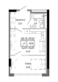 Planning 1-rm flats area 34.81m2, AB-19-09/00001.