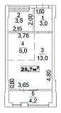 Planning Smart flats area 28.7m2, AB-02-02/00002.