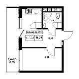Планування 1-к квартира площею 26.22м2, 9a56b945-f413-11ea-ba9c-00155d42e31d.
