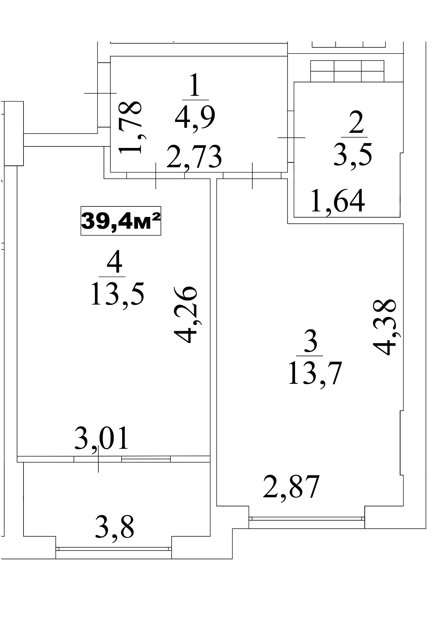 Планировка 1-к квартира площей 39.4м2, AB-10-06/0052в.