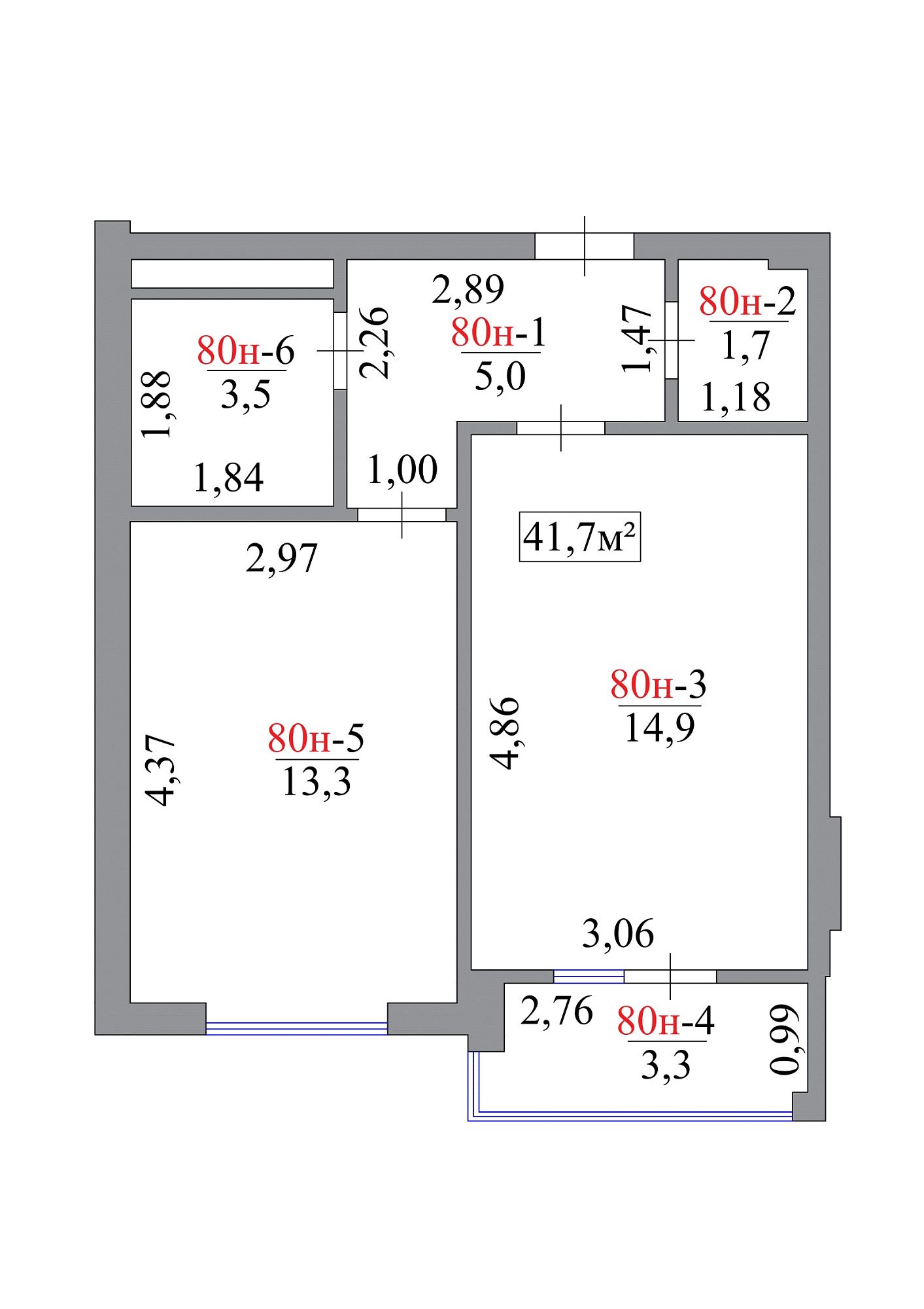 Планування 1-к квартира площею 41.7м2, AB-07-08/00072.