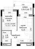 Планировка 1-к квартира площей 35.98м2, LR-005-10/0081.