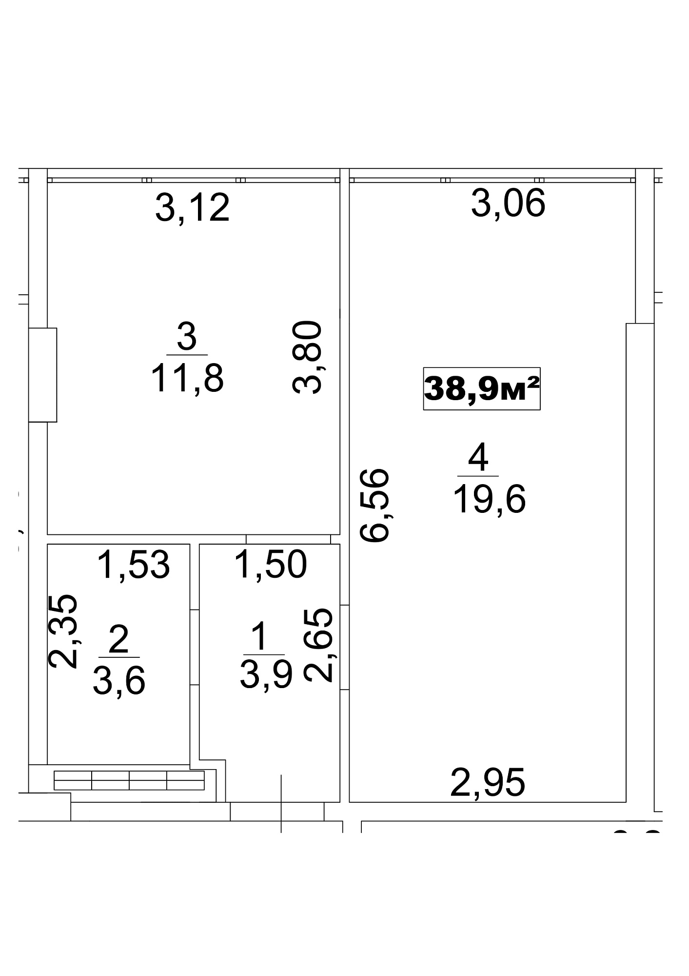 Планировка 1-к квартира площей 38.9м2, AB-13-06/0048а.