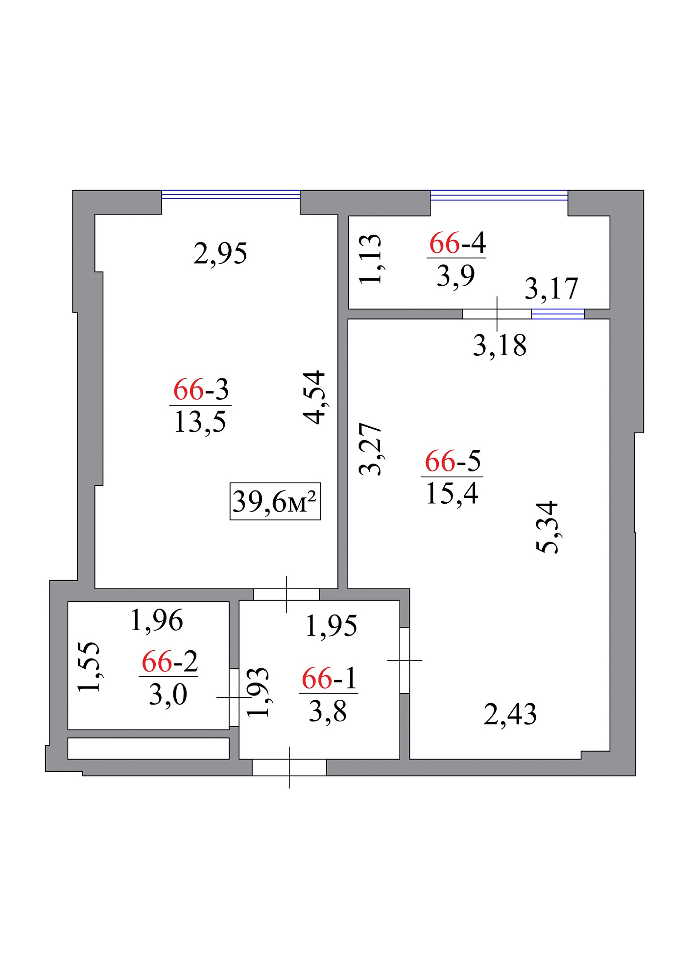 Планировка 1-к квартира площей 39.6м2, AB-07-07/00060.