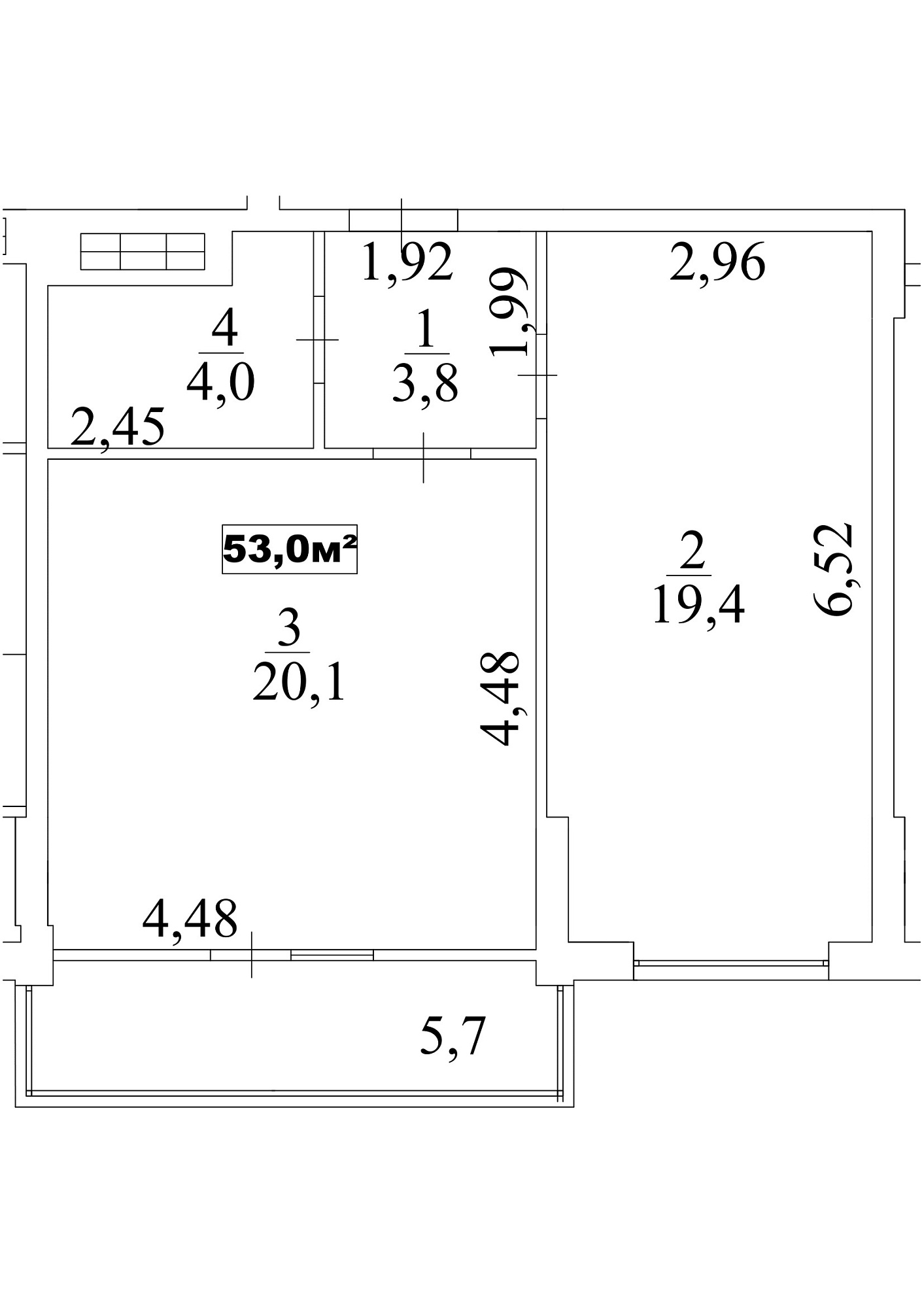 Planning 1-rm flats area 53m2, AB-10-10/00089.