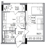 Planning 1-rm flats area 44.38m2, AB-14-08/00009.