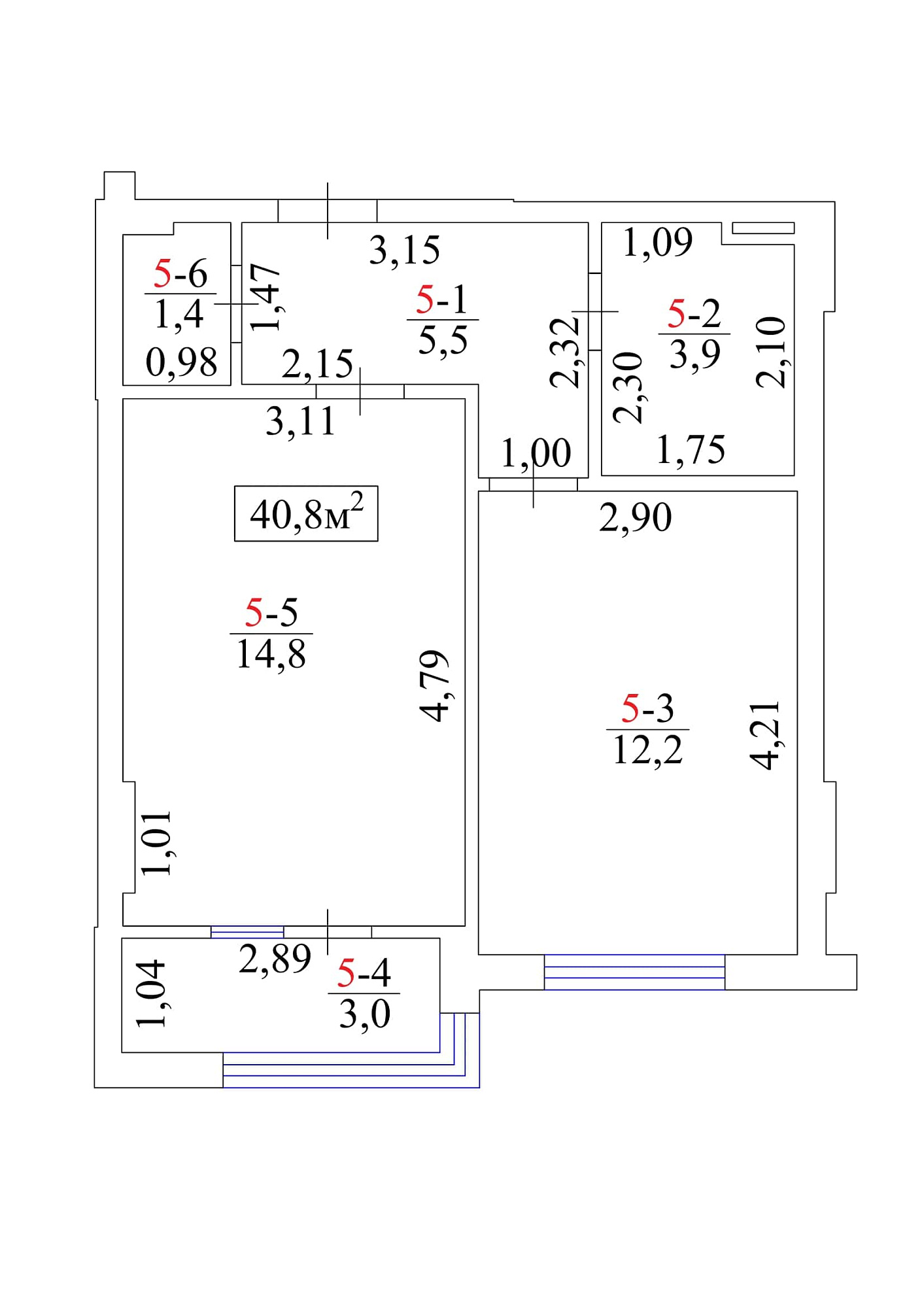 Планування 1-к квартира площею 40.8м2, AB-01-01/00007.