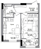 Планировка 1-к квартира площей 37.63м2, AB-04-02/00004.