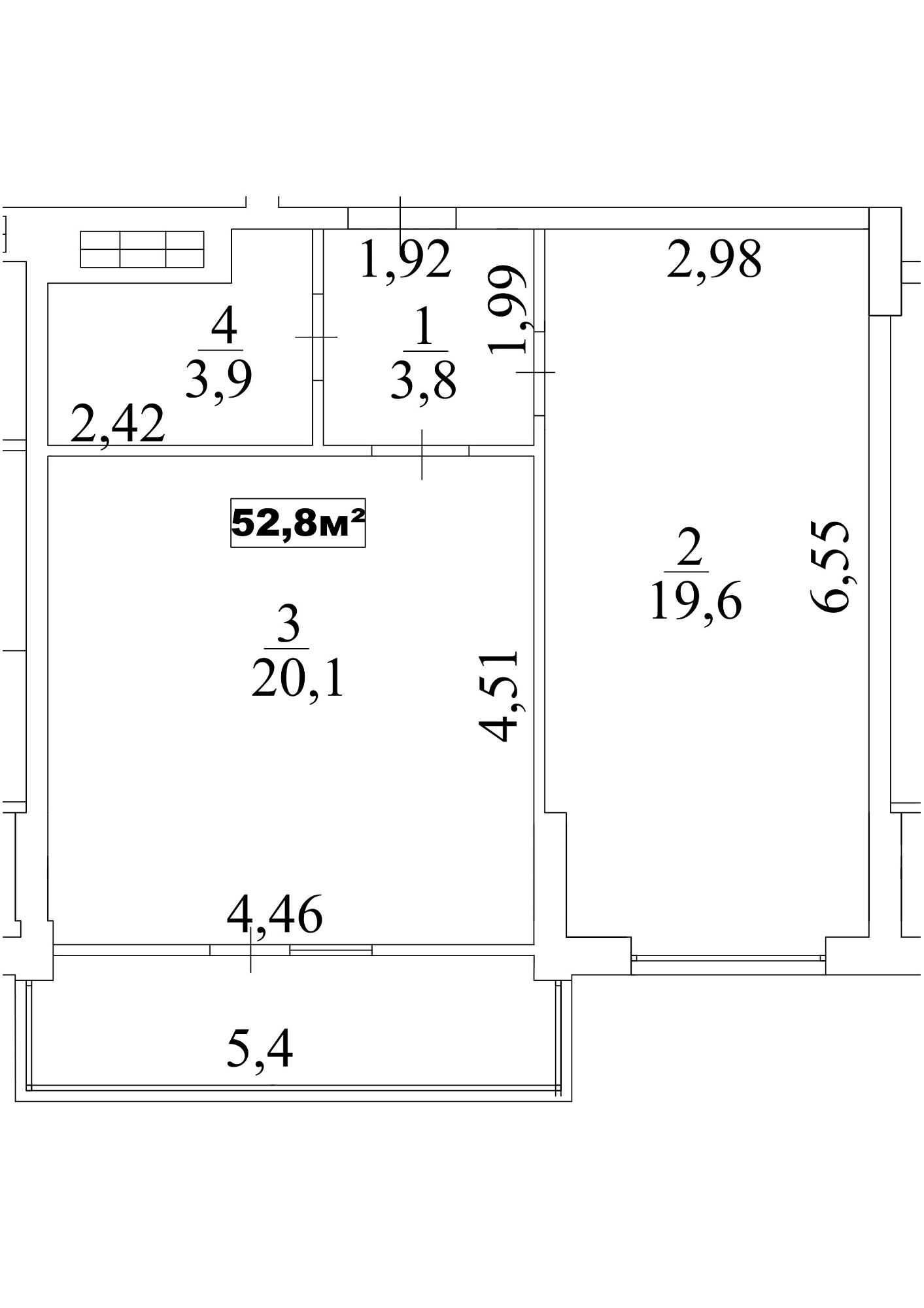 Планировка 1-к квартира площей 52.8м2, AB-10-07/00062.