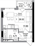 Планировка Smart-квартира площей 29.52м2, AB-15-03/00005.
