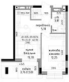 Планування 1-к квартира площею 40.79м2, LR-005-09/0076.
