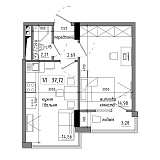 Планування 1-к квартира площею 37.51м2, AB-17-12/00012.