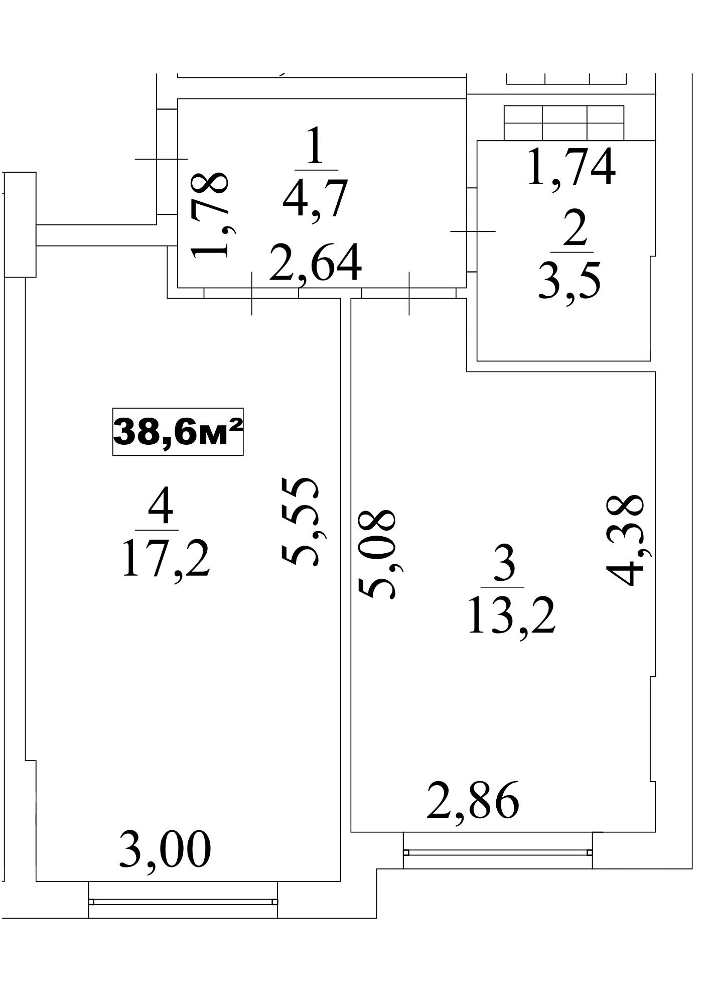 Planning 1-rm flats area 38.6m2, AB-10-01/0007в.