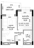 Планировка 1-к квартира площей 35.95м2, LR-005-04/0021.